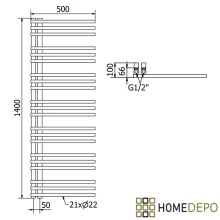 HD Triton White 1400x500 mm smart elektromos design törölközőszárító radiátor 400W-os wifi-s fűtőpatronnal, fényes fehér