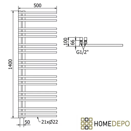 HD Triton White 1400x500 mm smart elektromos design törölközőszárító radiátor 400W-os wifi-s fűtőpatronnal, fényes fehér