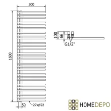 HD Triton Black 1600x500 mm design törölközőszárító radiátor, matt fekete