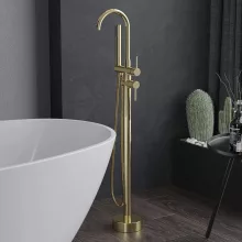 HD Amelia Glossy Gold íves arany szabadonálló kádtöltő csaptelep elforgatható kifolyócsővel és kézi zuhanyszettel