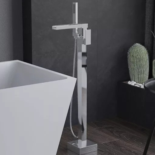 HD Aleta Chrome szabadonálló kádtöltő csaptelep nyitott cascade kifolyócsővel és kézi zuhanyszettel
