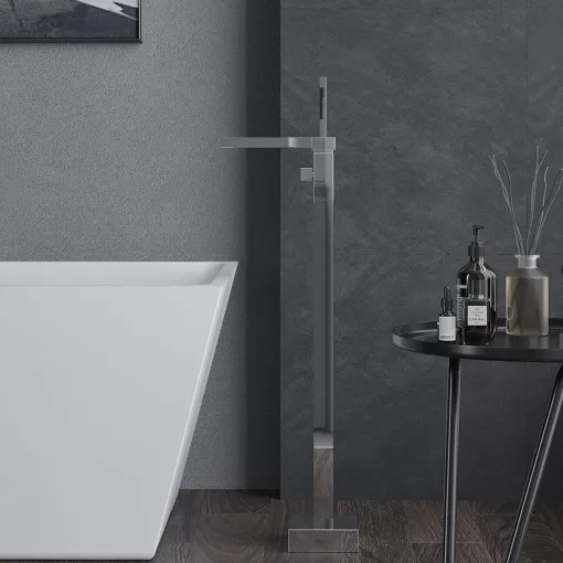 HD Aleta Chrome szabadonálló kádtöltő csaptelep nyitott cascade kifolyócsővel és kézi zuhanyszettel