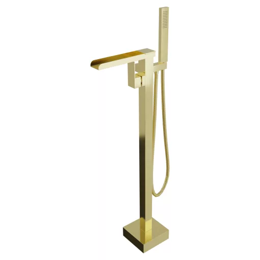 HD Aleta Glossy Gold fényes arany szabadonálló kádtöltő csaptelep nyitott cascade kifolyócsővel és kézi zuhanyszettel
