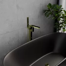 HD Aleta Glossy Gold fényes arany szabadonálló kádtöltő csaptelep nyitott cascade kifolyócsővel és kézi zuhanyszettel