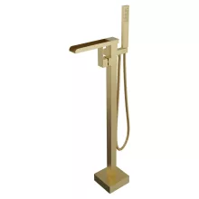HD Aleta Brushed Gold szálcsiszolt arany szabadonálló kádtöltő csaptelep nyitott cascade kifolyócsővel és kézi zuhanyszettel