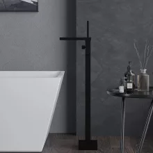 HD Aleta Black fekete szabadonálló kádtöltő csaptelep nyitott cascade kifolyócsővel és kézi zuhanyszettel