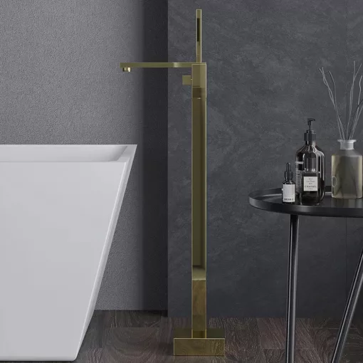 HD Isabel Glossy Gold szögletes arany szabadonálló kádtöltő csaptelep kézi zuhanyszettel