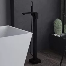 HD Isabel Black szögletes fekete szabadonálló kádtöltő csaptelep kézi zuhanyszettel