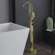 HD Nora Glossy Gold íves arany szabadonálló kádtöltő csaptelep kézi zuhanyszettel