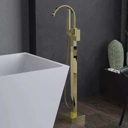 HD Nora Glossy Gold íves arany szabadonálló kádtöltő csaptelep kézi zuhanyszettel