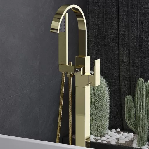 HD Nora Glossy Gold íves arany szabadonálló kádtöltő csaptelep kézi zuhanyszettel