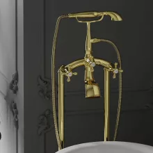 HD Maya Glossy Gold antik arany szabadonálló kádtöltő csaptelep kézi zuhanyszettel