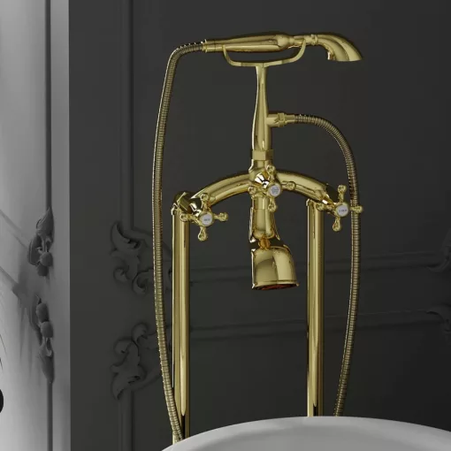 HD Maya Glossy Gold antik arany szabadonálló kádtöltő csaptelep kézi zuhanyszettel