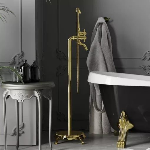 HD Maya Glossy Gold antik arany szabadonálló kádtöltő csaptelep kézi zuhanyszettel