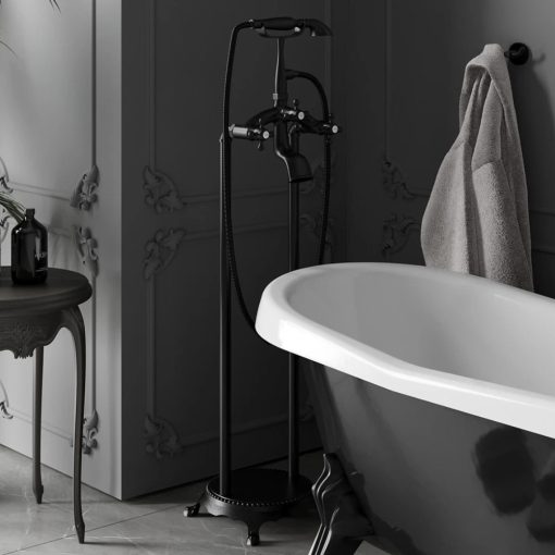 HD Maya Black antik fekete szabadonálló kádtöltő csaptelep kézi zuhanyszettel