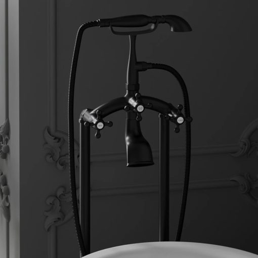 HD Maya Black antik fekete szabadonálló kádtöltő csaptelep kézi zuhanyszettel