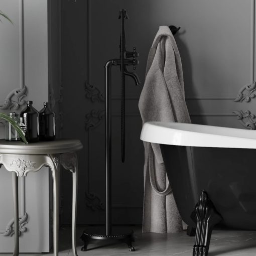 HD Maya Black antik fekete szabadonálló kádtöltő csaptelep kézi zuhanyszettel