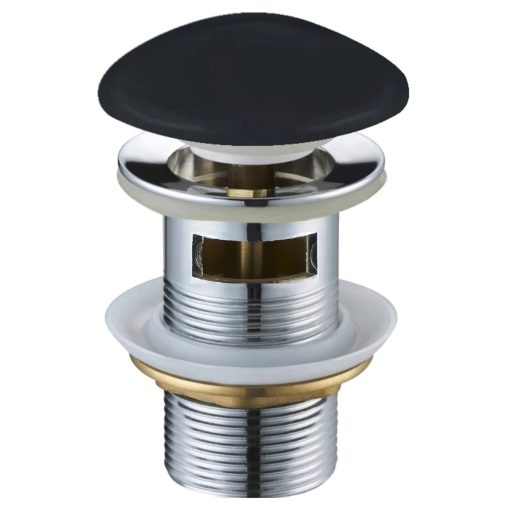 HD matt fekete kerámia click-clack leeresztő szelep, túlfolyós mosdóhoz