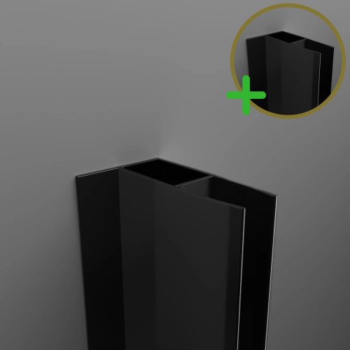 HD X2F 3-4 cm-es fekete fix üveg hosszabító profil, Valentin/Defefender zuhanykabinhoz