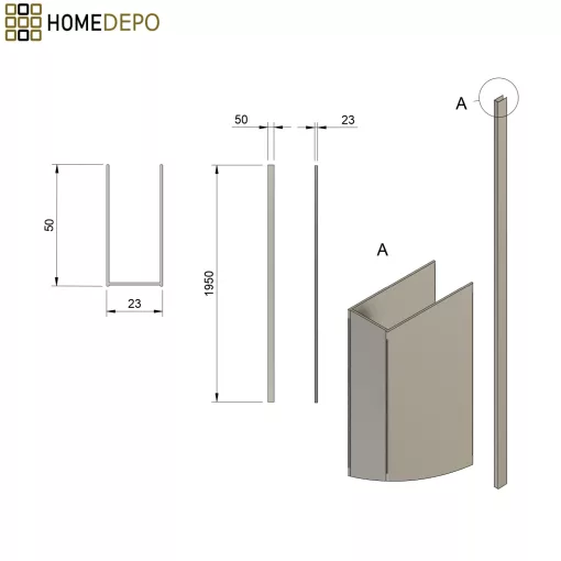 HD X2P króm toldóprofil csomag, +2x 20 mm, 195 cm magas (Toronto zuhanyajtóhoz, Felix és Nero Duo zuhanykabinhoz)