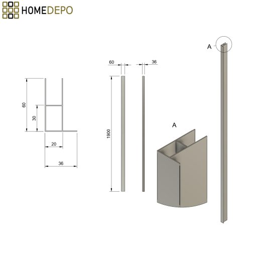 HD-X6-190-CHROME toldóprofil, +30 mm, 190 cm magas (Elio, Nova zuhanykabinokhoz)