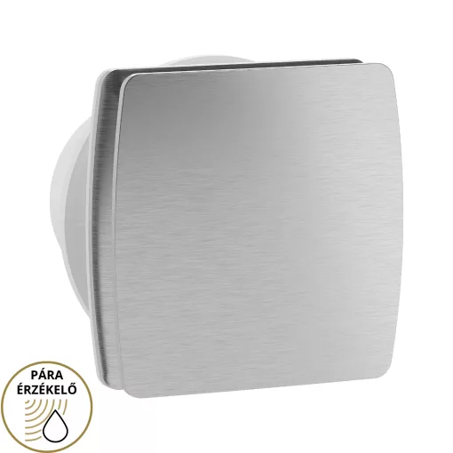 HD XHM szögletes fürdőszobai ventilátor, időzítővel és páratartalom érzékelővel, szálcsiszolt króm színben