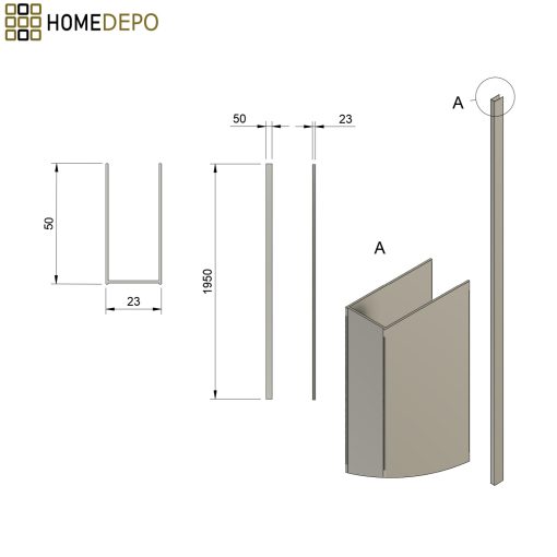 HD XP-01 króm toldóprofil, +20 mm, 195 cm magas (Toronto, Felix, Nero zuhanyajtókhoz)