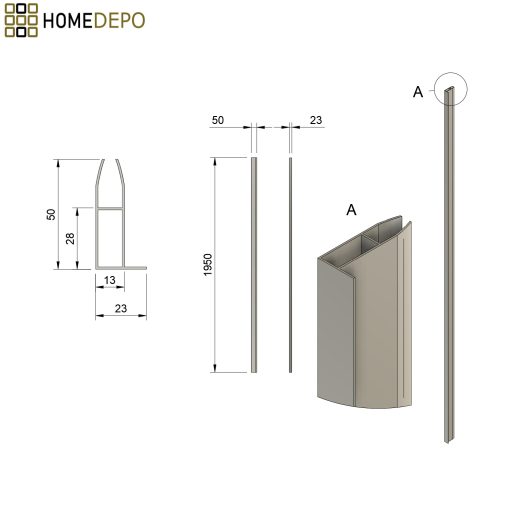 HD DX fekete toldóprofil csomag, +20 és +28 mm, 195 cm magas (Toronto, Felix, Nero zuhanykabinhoz)