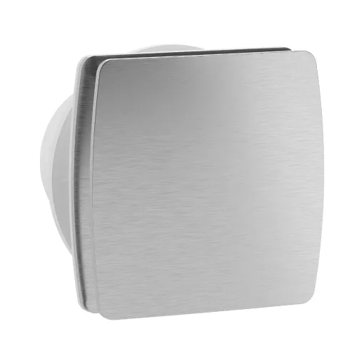 HD XTI szögletes fürdőszobai ventilátor, időzítővel, szálcsiszolt króm színben