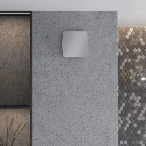 HD XTI szögletes fürdőszobai ventilátor, időzítővel, szálcsiszolt króm színben