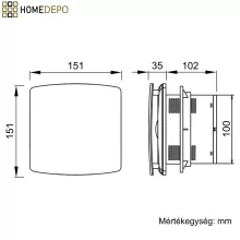 HD XTI szögletes fürdőszobai ventilátor, időzítővel, szálcsiszolt króm színben