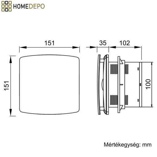 HD XTI szögletes fürdőszobai ventilátor, időzítővel, matt fekete színben