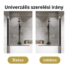 HD Axel Black 120x150 összecsukható 2 szárnyú kádparaván 6 mm vastag vízlepergető biztonsági üveggel, fekete elemekkel