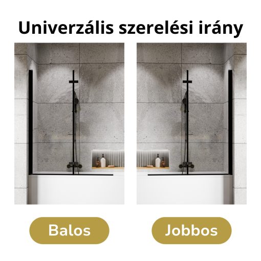 HD Axel Black 120x150 összecsukható 2 szárnyú kádparaván 6 mm vastag vízlepergető biztonsági üveggel, fekete elemekkel