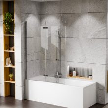 HD Axel Chrome 120x150 összecsukható 2 szárnyú kádparaván 6 mm vastag vízlepergető biztonsági üveggel, krómozott elemekkel