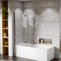   HD Axel Chrome 120x150 összecsukható 2 szárnyú kádparaván 6 mm vastag vízlepergető biztonsági üveggel, krómozott elemekkel