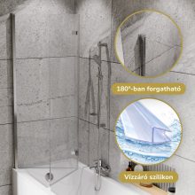 HD Axel Chrome 120x150 összecsukható 2 szárnyú kádparaván 6 mm vastag vízlepergető biztonsági üveggel, krómozott elemekkel