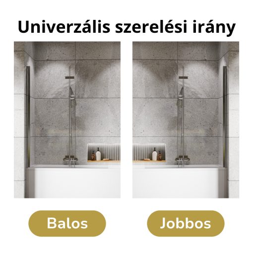 HD Axel Chrome 120x150 összecsukható 2 szárnyú kádparaván 6 mm vastag vízlepergető biztonsági üveggel, krómozott elemekkel