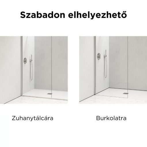 HD Arlo Walk-In zuhanyfal, 100x200 cm, 8 mm vastag vízlepergető biztonsági üveggel, 200 cm magas, króm profillal és távtartóval