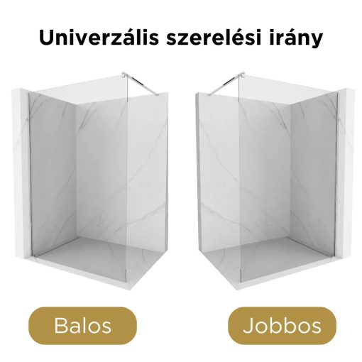 HD Arlo Walk-In zuhanyfal, 100x200 cm, 8 mm vastag vízlepergető biztonsági üveggel, 200 cm magas, króm profillal és távtartóval