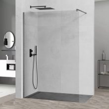 HD Arlo Gun Grey Walk-In zuhanyfal 8 mm vastag vízlepergető biztonsági üveggel, 200 cm magas, szürke profillal és távtartóval