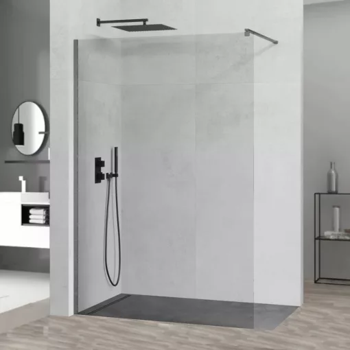 HD Arlo Gun Grey Walk-In zuhanyfal 8 mm vastag vízlepergető biztonsági üveggel, 200 cm magas, szürke profillal és távtartóval