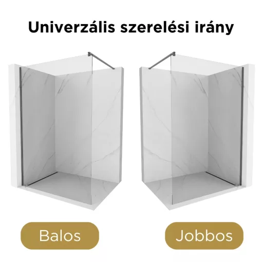 HD Arlo Gun Grey Walk-In zuhanyfal 8 mm vastag vízlepergető biztonsági üveggel, 200 cm magas, szürke profillal és távtartóval