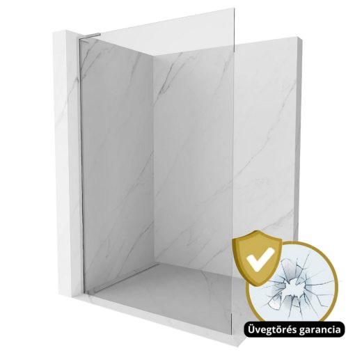 HD Arlo "L" Walk-In zuhanyfal, 100x200 cm, 8 mm vastag vízlepergető biztonsági üveggel, 200 cm magas, króm profillal és "L" stabilizátorral