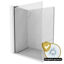HD Arlo "L" Black Walk-In zuhanyfal, 100x200 cm, 8 mm vastag vízlepergető biztonsági üveggel, 200 cm magas, fekete profillal és "L" stabilizátorral