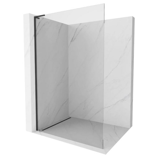HD Arlo "L" Black Walk-In zuhanyfal, 100x200 cm, 8 mm vastag vízlepergető biztonsági üveggel, 200 cm magas, fekete profillal és "L" stabilizátorral