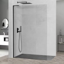 HD Arlo "L" Black Walk-In zuhanyfal, 100x200 cm, 8 mm vastag vízlepergető biztonsági üveggel, 200 cm magas, fekete profillal és "L" stabilizátorral