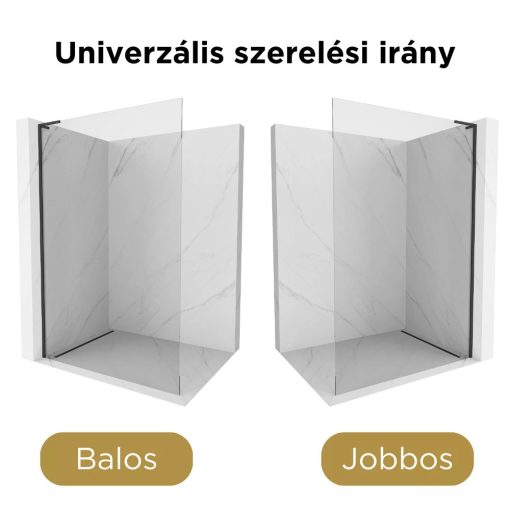 HD Arlo "L" Black Walk-In zuhanyfal, 100x200 cm, 8 mm vastag vízlepergető biztonsági üveggel, 200 cm magas, fekete profillal és "L" stabilizátorral