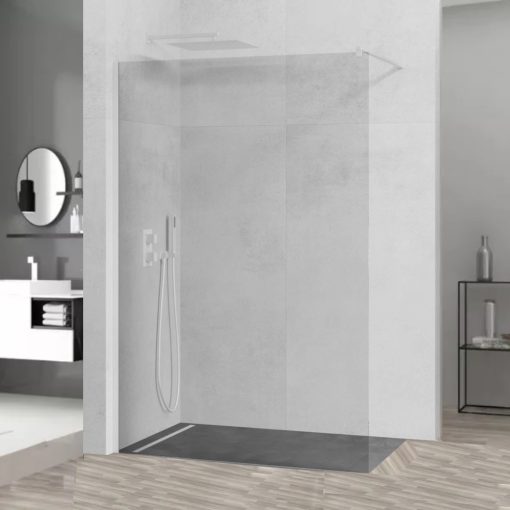 HD Arlo White Walk-In zuhanyfal 8 mm vastag vízlepergető biztonsági üveggel, 200 cm magas, fehér profillal és távtartóval