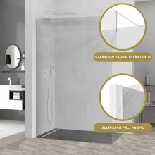 HD Arlo White Walk-In zuhanyfal 8 mm vastag vízlepergető biztonsági üveggel, 200 cm magas, fehér profillal és távtartóval